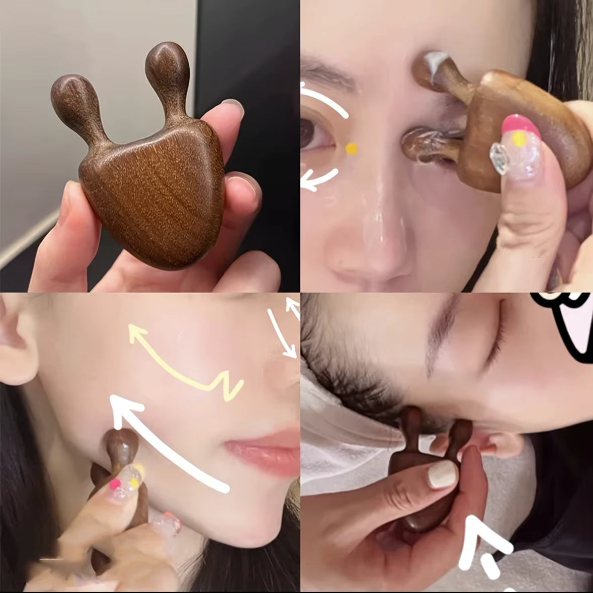 Masajeador facial de madera de sándalo para nariz y rostro - Herramienta de alivio ocular y masaje de meridianos con diseño de caracol